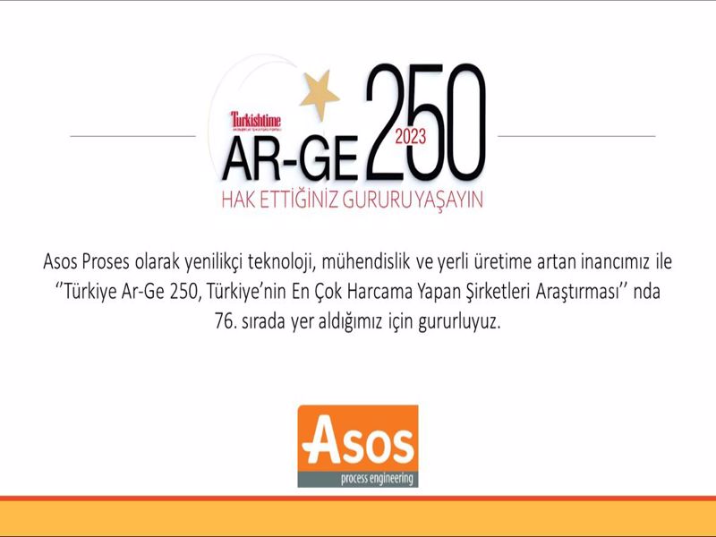 Asos Proses занимает 76-е место в рейтинге НИОКР Турции.